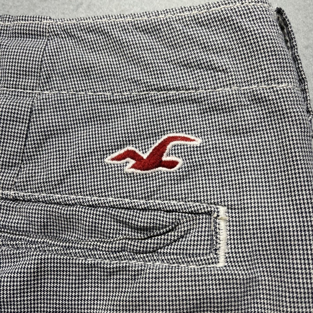 Hollister Mens Houndstooth Chino Shorts Navy Blue White Button Fly Size 33 2081